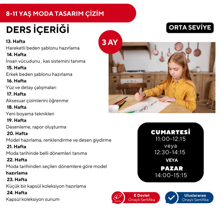 8-11 Yaş Moda Tasarımı Orta Seviye Çizim (Yüz Yüze)