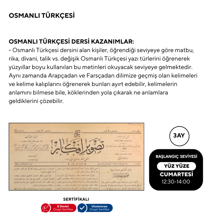 Osmanlı Türkçesi Başlangıç Seviyesi- Yüz yüze