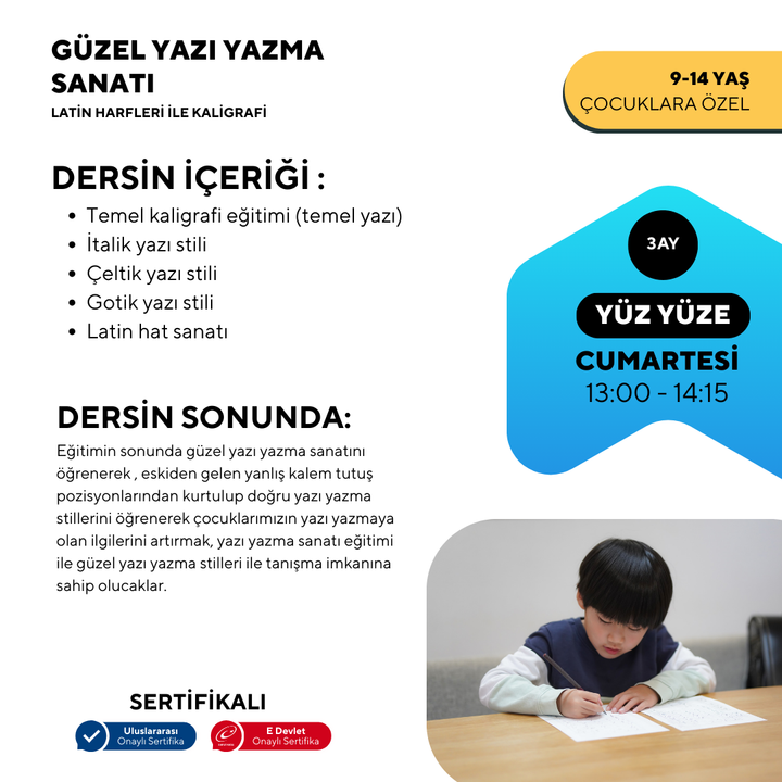 Güzel Yazı Yazma Sanatı (Kaligrafi ) -9-14 Yaş Yüz Yüze