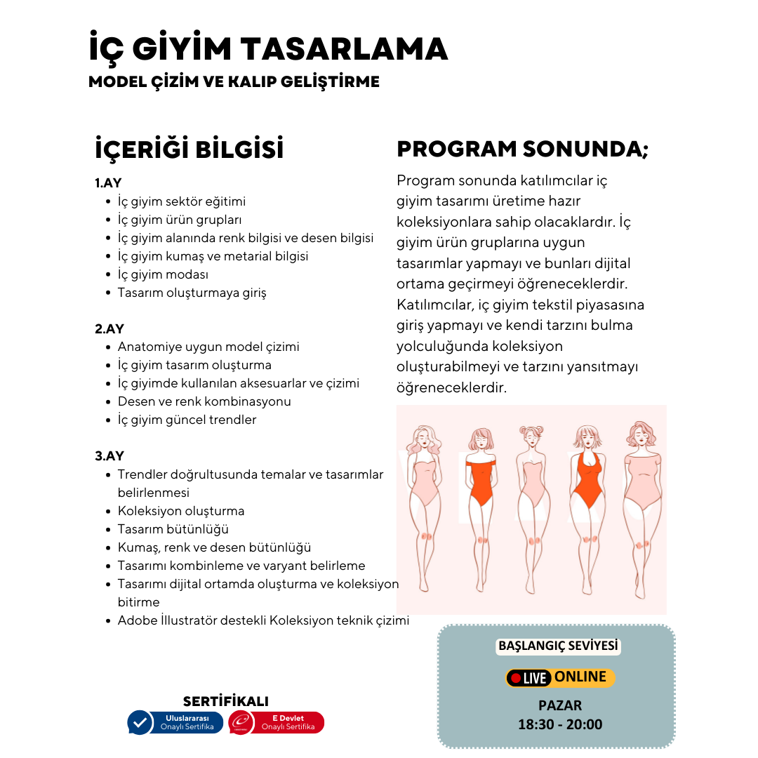 İç Giyim Tasarlama Model Çizim ve Kalıp Geliştirme -Başlangıç Seviyesi (Online)