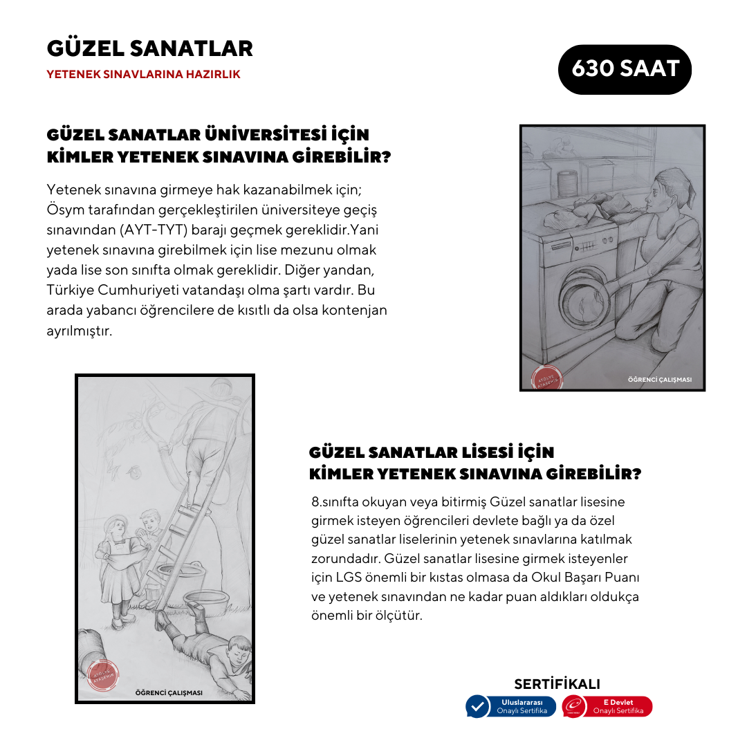 Güzel Sanatlara Hazırlık 630 Saat -Yüz Yüze