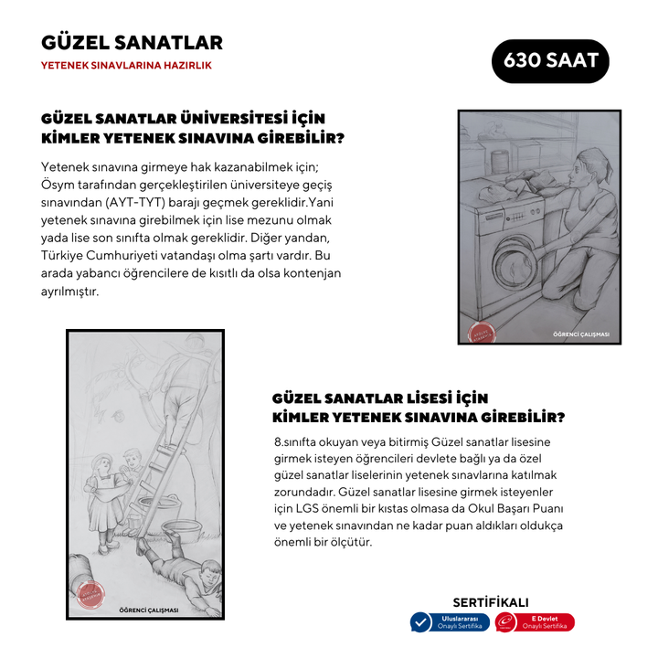 Güzel Sanatlara Hazırlık 630 Saat -Yüz Yüze
