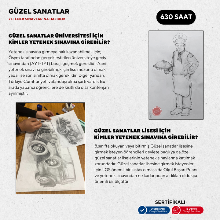 Güzel Sanatlara Hazırlık 630 Saat -Yüz Yüze