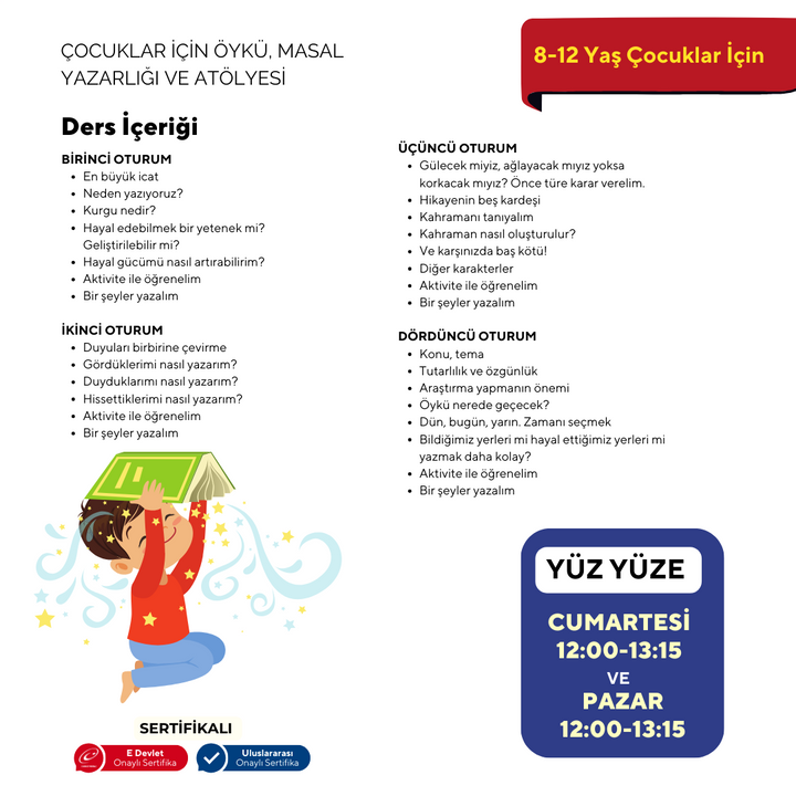 8-12 Yaş Çocuklar İçin Öykü, Masal Yazarlığı  ve Atölyesi - YüzYüze