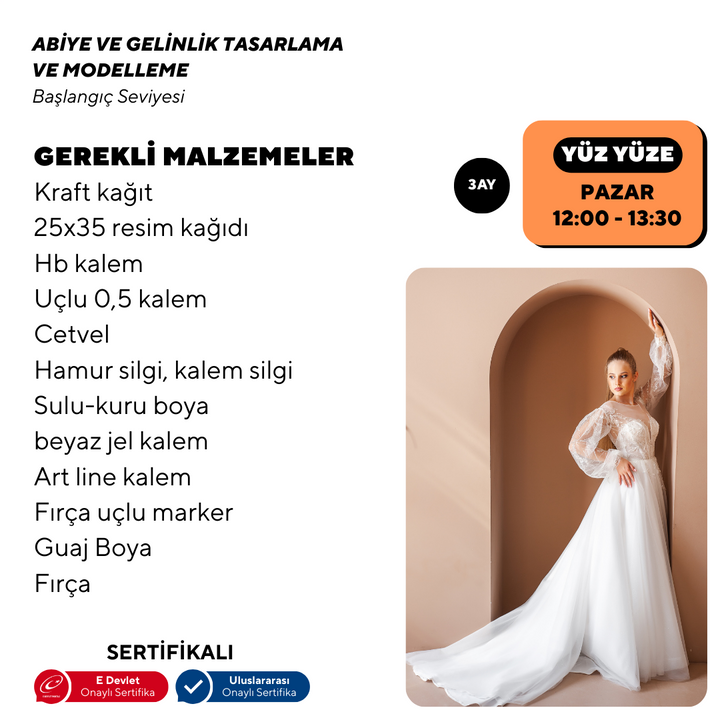 Abiye ve Gelinlik Tasarlama Modelleme ( Yüz Yüze)