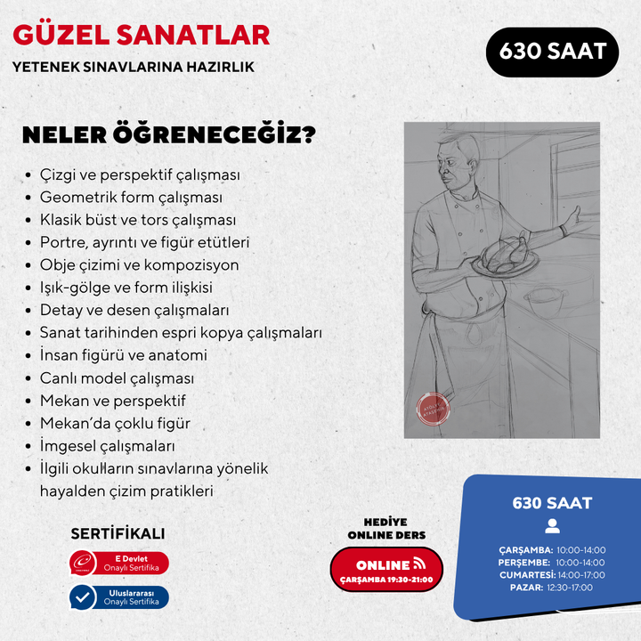 Güzel Sanatlara Hazırlık 630 Saat -Yüz Yüze