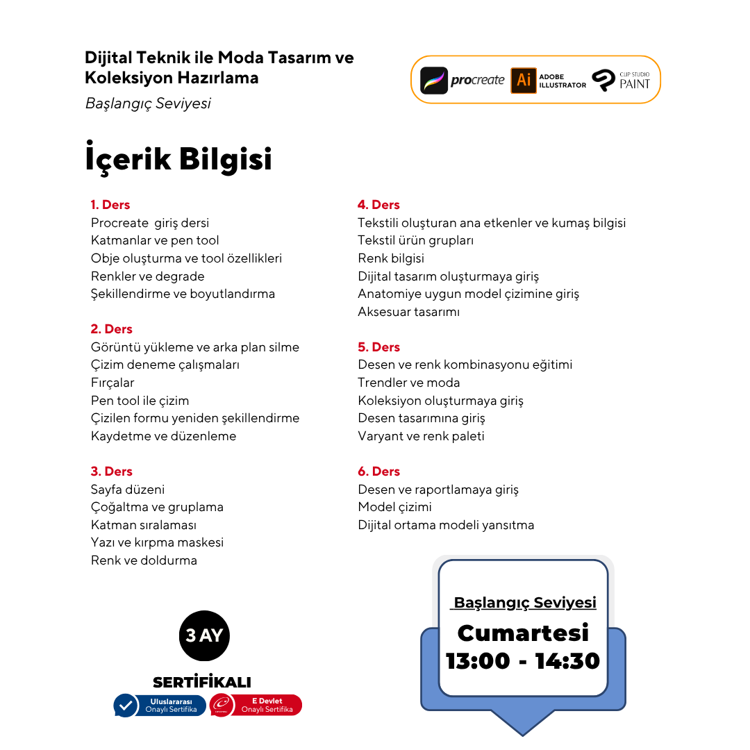 Dijital Teknik ile Moda Tasarım ve Koleksiyon Hazırlama Başlangıç Seviyesi(YüzYüze)