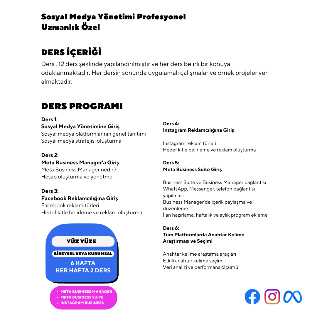 Sosyal Medya Yönetimi Profesyonel Uzmanlık Özel - Bire Bir