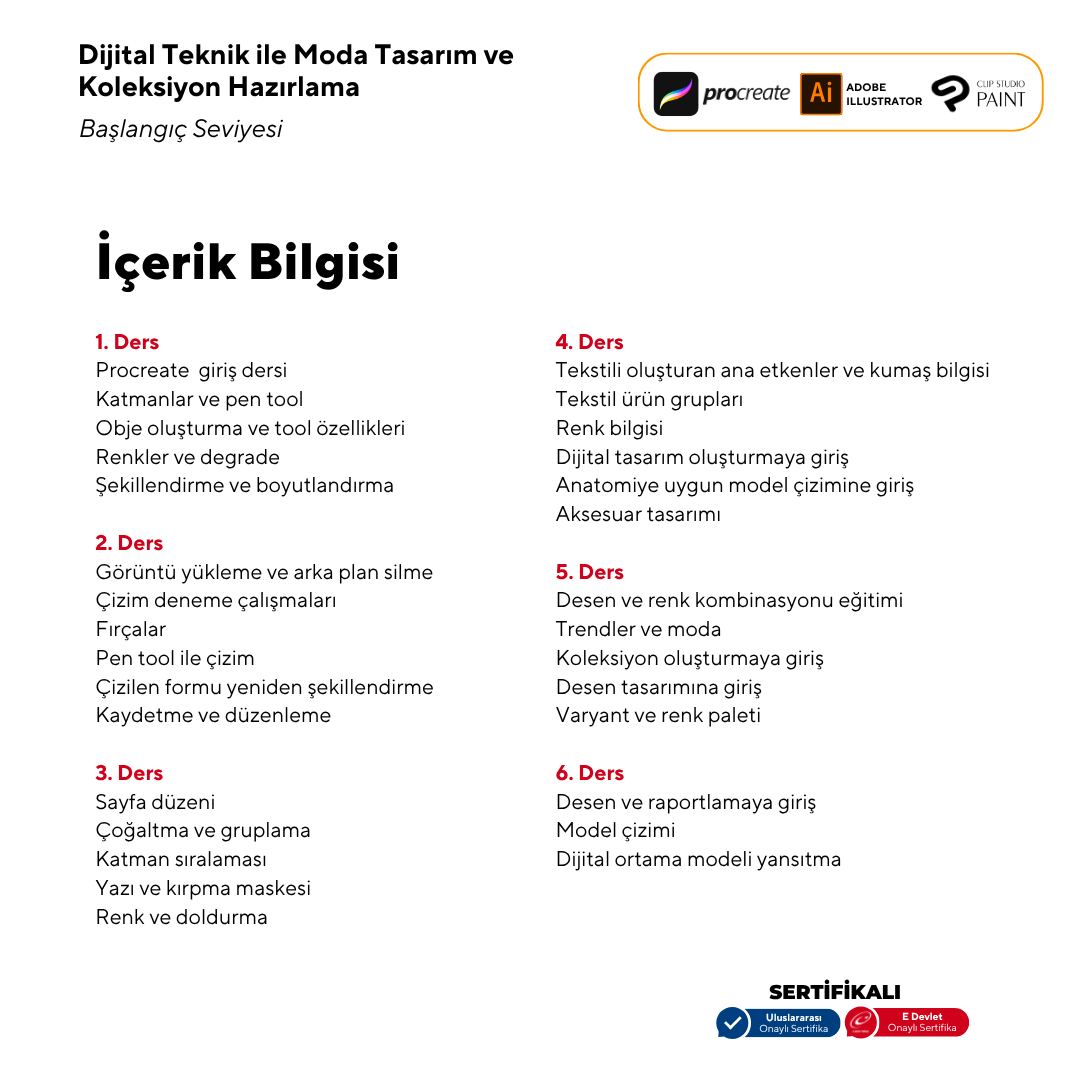 Dijital Teknik ile Moda Tasarım ve Koleksiyon Hazırlama Başlangıç Seviyesi(online)