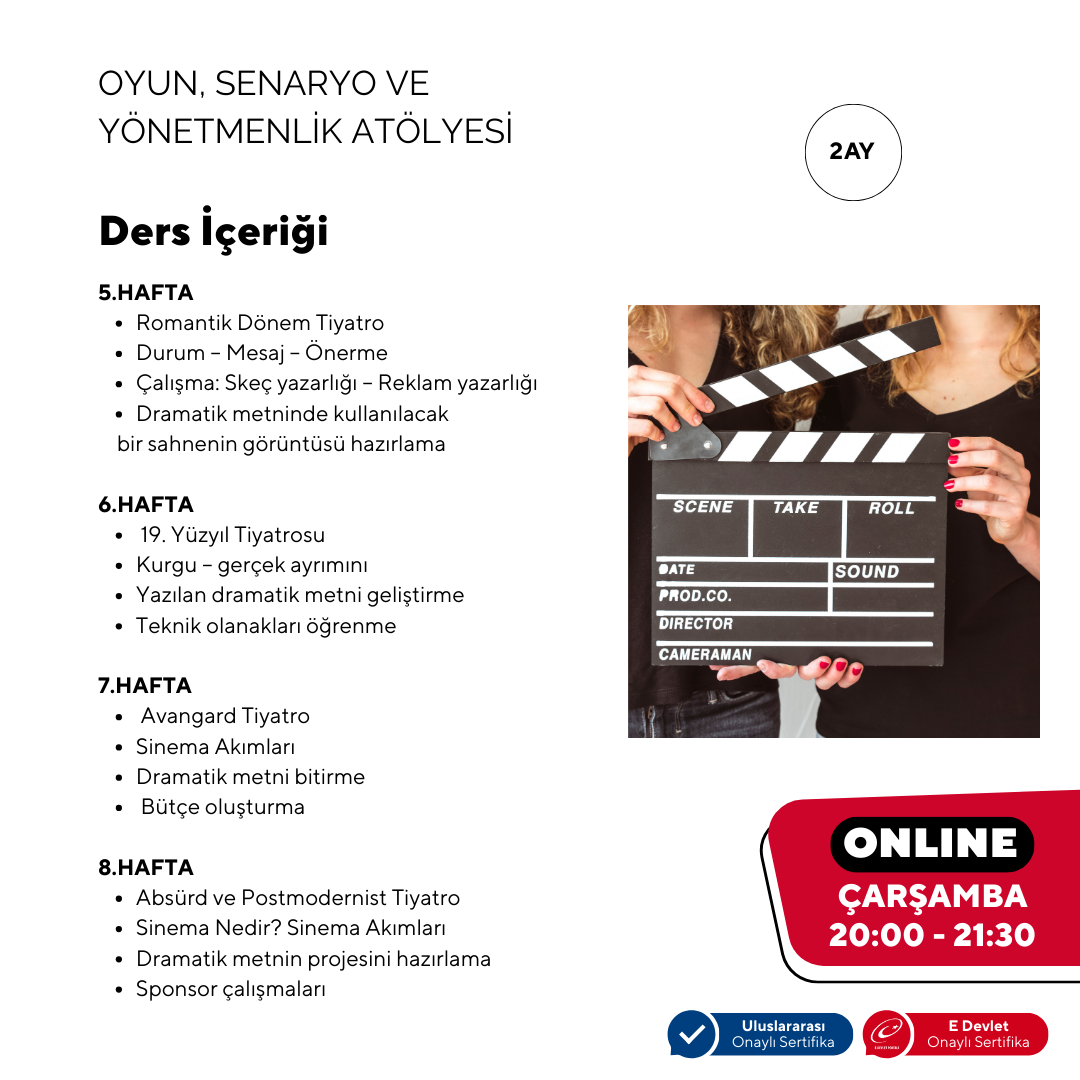 OYUN, SENARYO VE YÖNETMENLİK ATÖLYESİ  - ONLINE