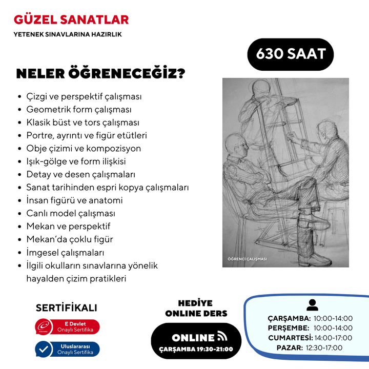 Güzel Sanatlara Hazırlık 630 Saat -Yüz Yüze