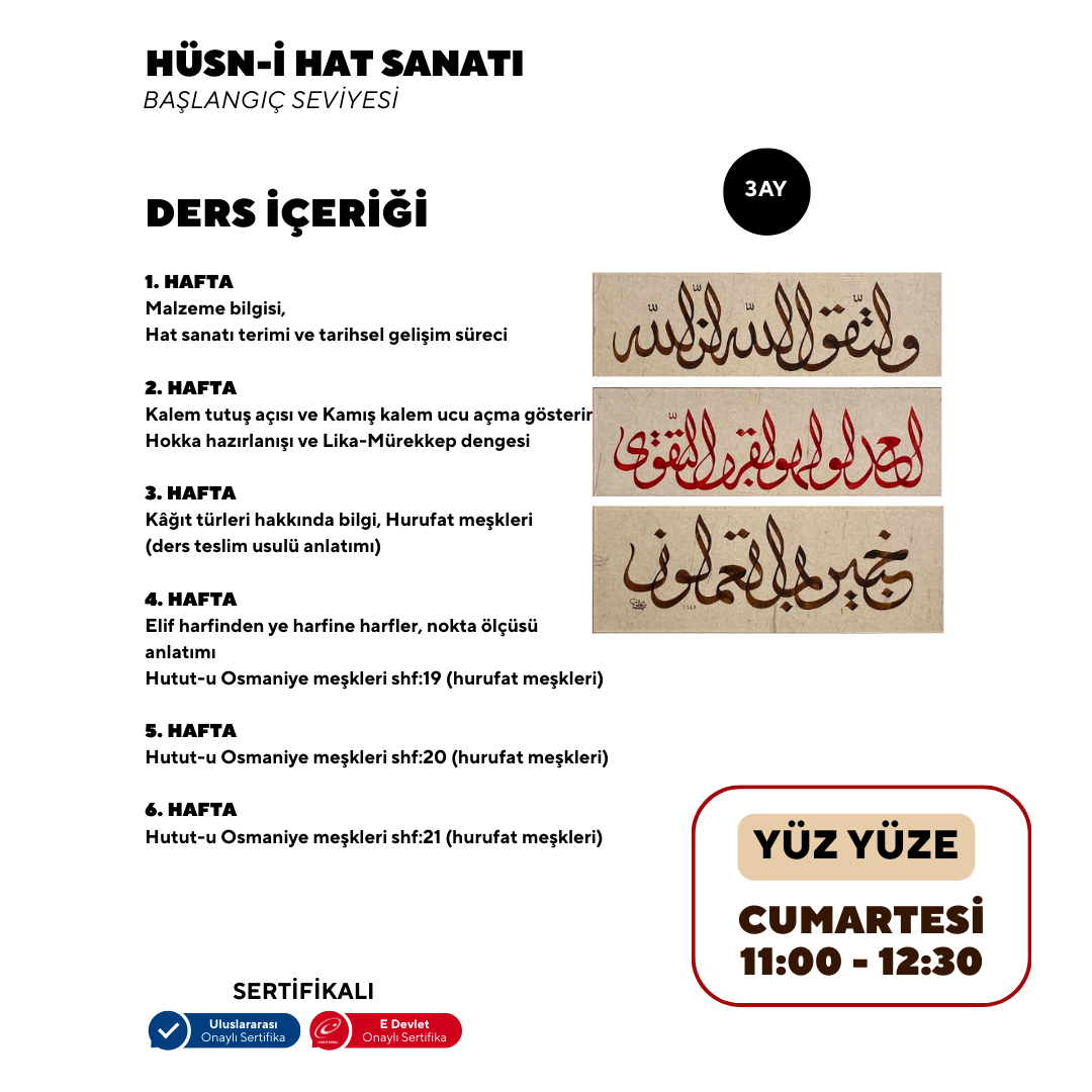 Hüsn-i Hat Sanatı (Yetişkin) - Yüz yüze