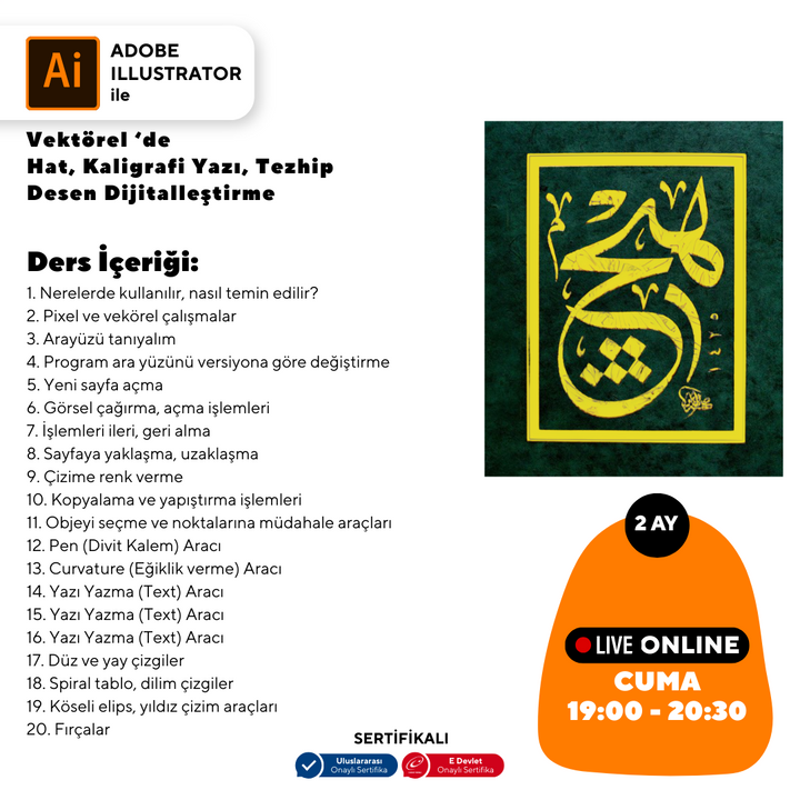 Vektorel'de Hat kaligrafi Yazı Tezhip Desen Dijitalleştirme  (Online)