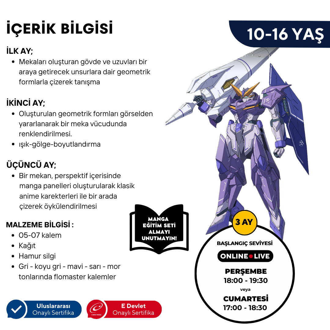 Mecha Manga Çizim Anime Hazırlama (10-16 Yaş)