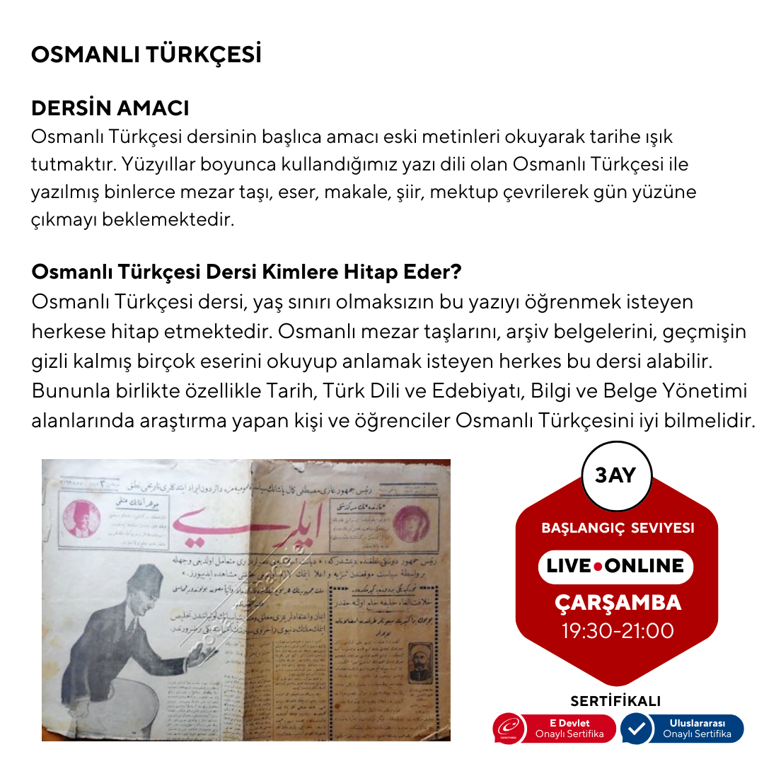 Osmanlı Türkçesi ( Online) Başlangıç Seviyesi