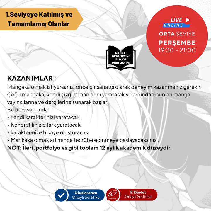 Mangaka Olmak için Japon Çizgi Roman (MANGA) Storyboard (Orta Seviye)