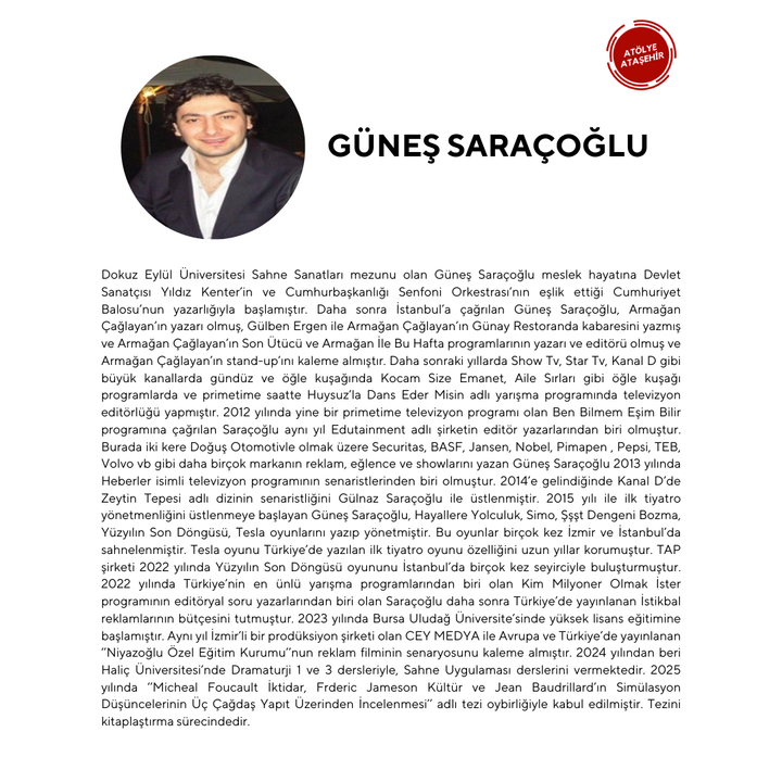 OYUN, SENARYO VE YÖNETMENLİK ATÖLYESİ  - ONLINE