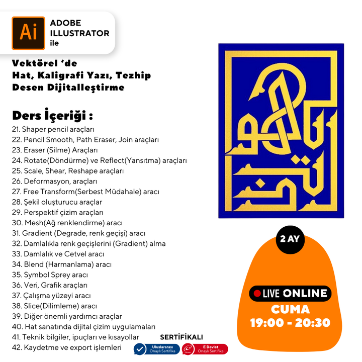 Vektorel'de Hat kaligrafi Yazı Tezhip Desen Dijitalleştirme  (Online)