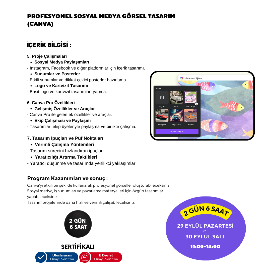 Profesyonel Sosyal Medya Görsel Tasarım  (Canva)- Yüz Yüze