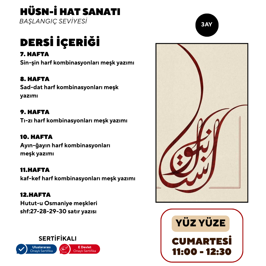 Hüsn-i Hat Sanatı (Yetişkin) - Yüz yüze