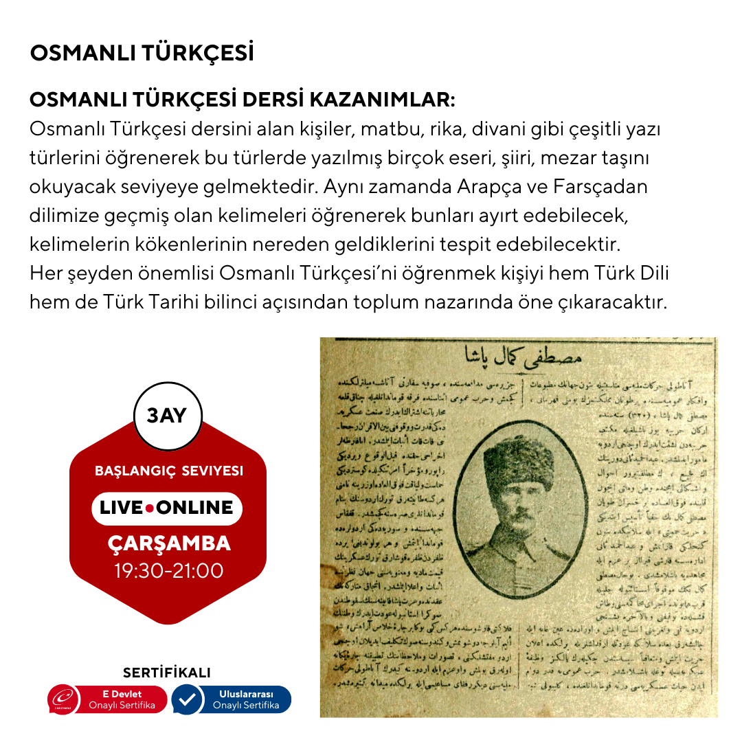Osmanlı Türkçesi ( Online) Başlangıç Seviyesi