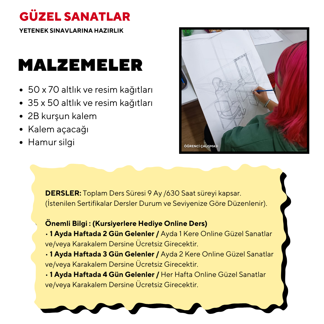 Güzel Sanatlara Hazırlık 630 Saat -Yüz Yüze