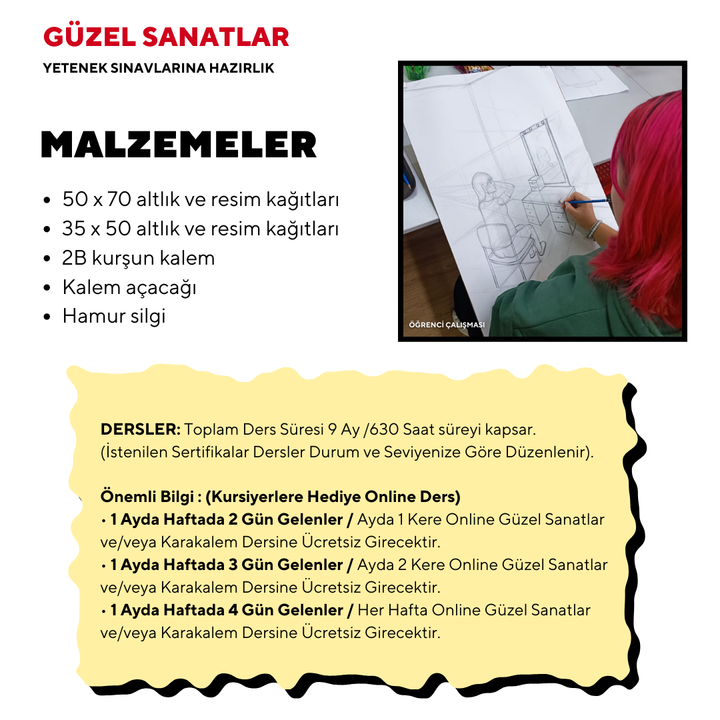 Güzel Sanatlara Hazırlık 630 Saat -Yüz Yüze
