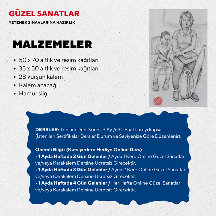 Güzel Sanatlara Hazırlık 630 Saat -Yüz Yüze